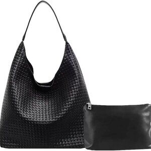 Woven Tote Bag Vegan Leather Large Capacity Shoulder Handbag for Women